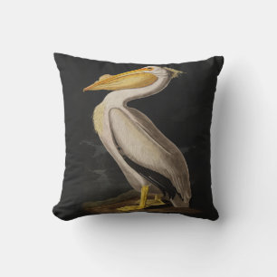 Antique John James Audubon White Pelican Coastal Throw Pillow