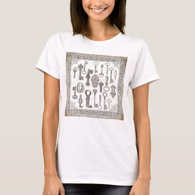 Antique Keys with Distressed Fancy Border T-shirt (Front)