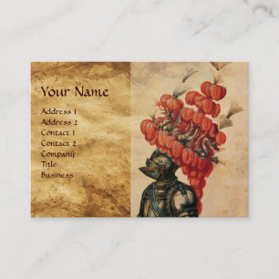 ANTIQUE KNIGHT HELMET ,DRAGONS AND RED FEATHERS BUSINESS CARD