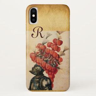 ANTIQUE KNIGHT HELMET ,DRAGONS AND RED FEATHERS iPhone X CASE