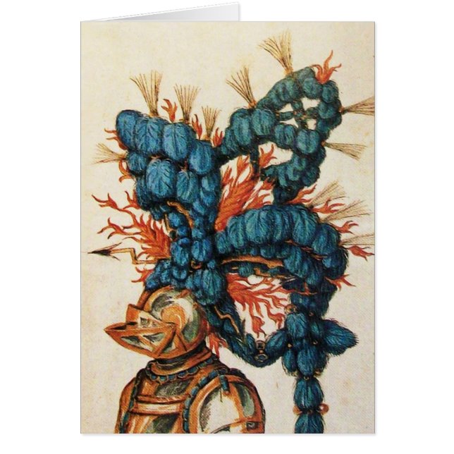 ANTIQUE KNIGHT HELMET WITH RED BLUE FEATHERS (Front)