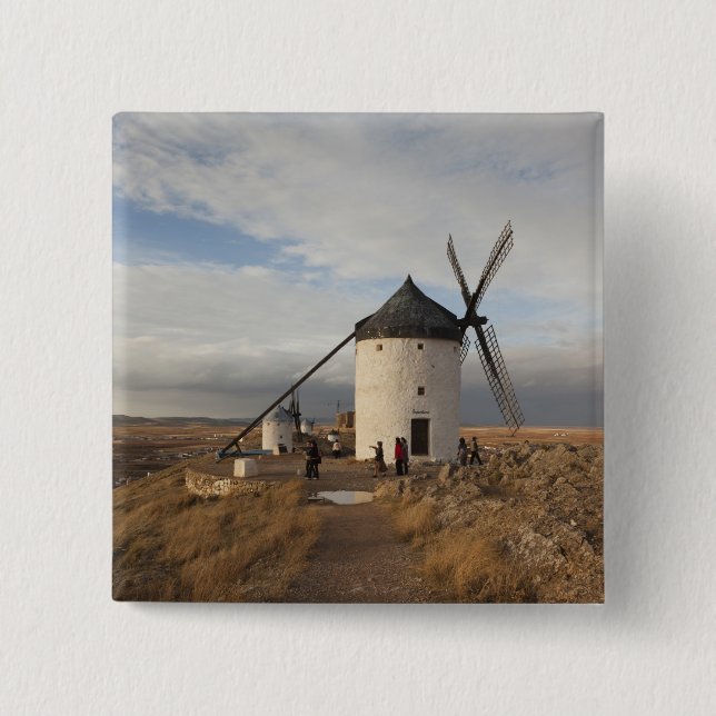 Antique La Mancha windmills, with visitors 2 Inch Square Button (Front)