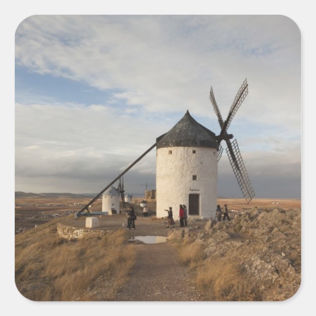 Antique La Mancha windmills, with visitors Square Sticker (Front)