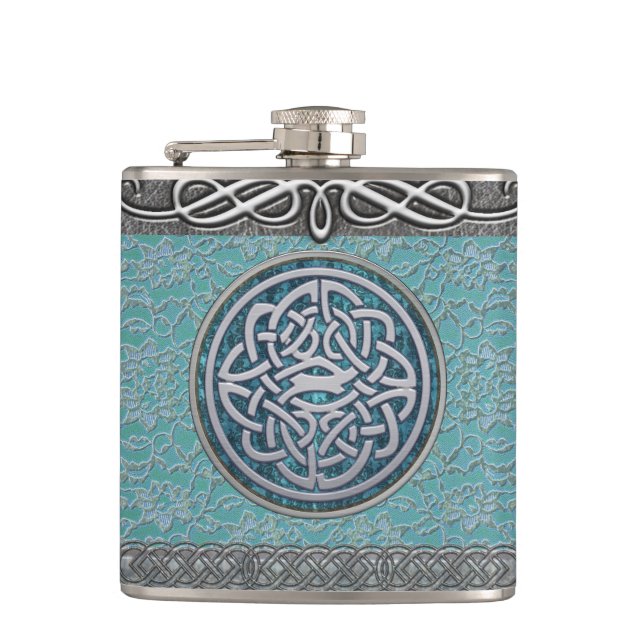 Antique Lace and Silver Decor Celtic Knot Flask (Front)