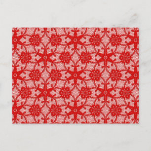 Antique lace - deep red and white postcard