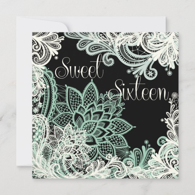 Antique Lace Green Sweet Sixteen Party Invitatio Invitation (Front)