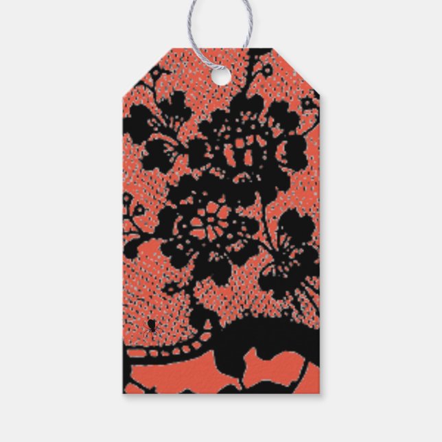 ANTIQUE LACE PATTERN BLACK AND RED GIFT TAG (Front)