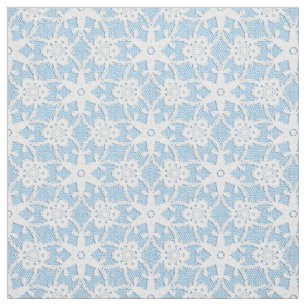 Antique lace print - white and sky blue fabric