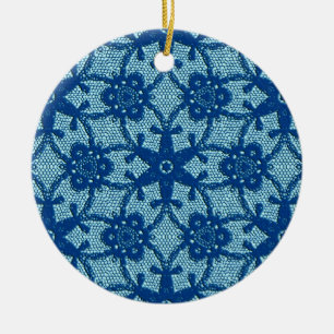 Antique lace - sapphire and pale blue ceramic ornament