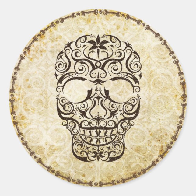 Antique Lace Skull and Bones Border Sticker (Front)