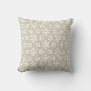 Antique lace - white and beige throw pillow