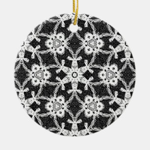 Antique lace - white and black ceramic ornament