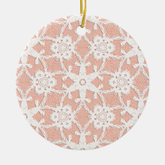 Antique lace - white and peach ceramic ornament (Front)