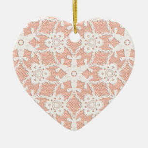 Antique lace - white and peach ceramic ornament