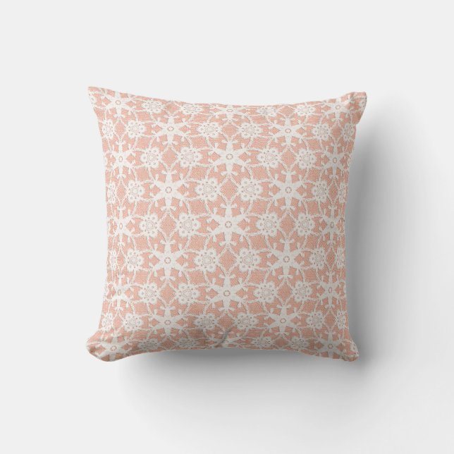 Antique lace - white and peach throw pillow (Front)
