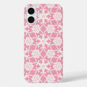 Antique lace - white and rose pink iPhone 16 plus case