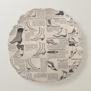 Antique Ladies Shoe Catalogue Page Vintage Print Round Pillow