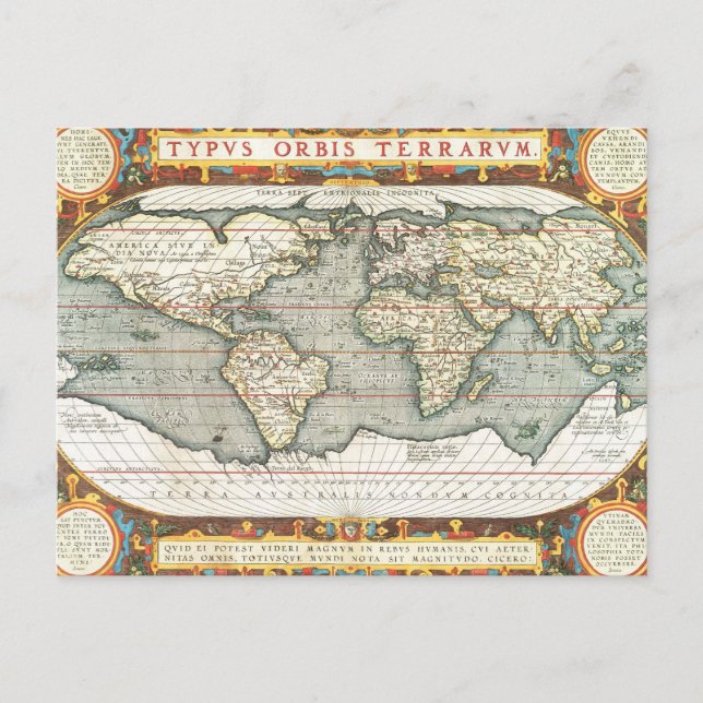Antique Latin World Map Postcard (Front)