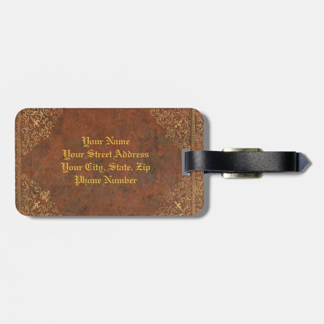 Antique Leather (customizable) Luggage Tag (Back Horizontal)