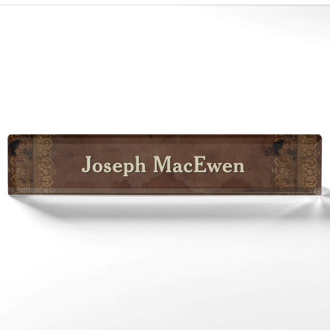Antique Leather Look Custom Desk Nameplate (Front)