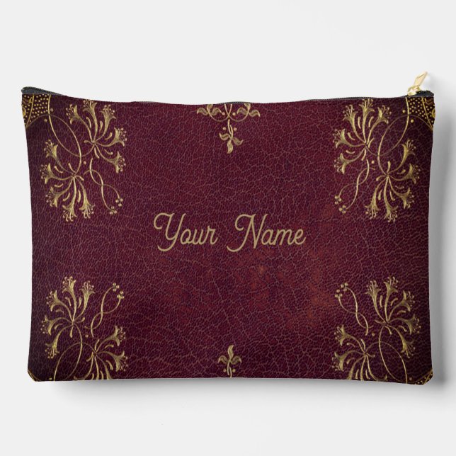 antique leather look - personalized  accessory pouch (Back)
