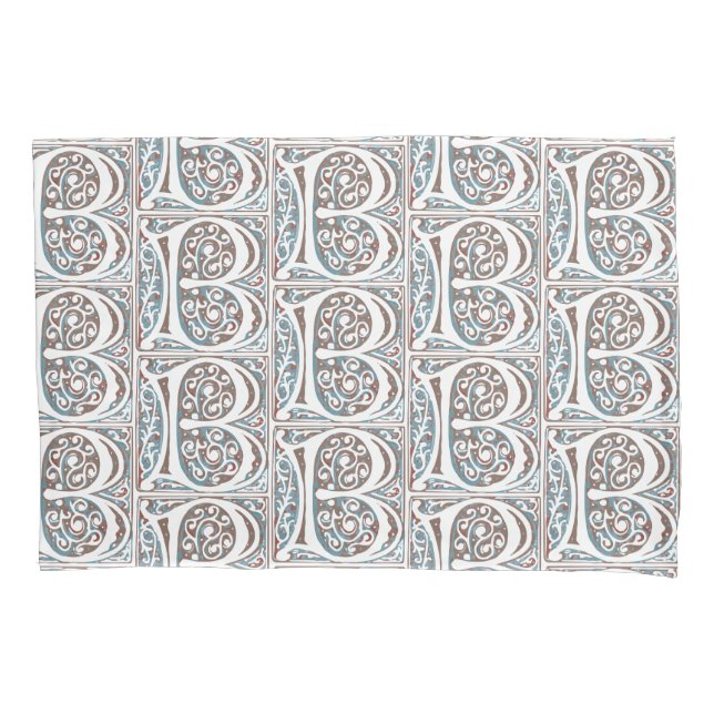 Antique Letter B  Monogram Medieval Manuscript Pillowcase (Front)