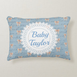 Antique Lettering Toile Bows Personalized  Accent Pillow