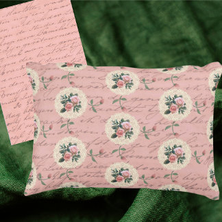 Antique Lettering Vintage Roses on Lace Doilies Accent Pillow