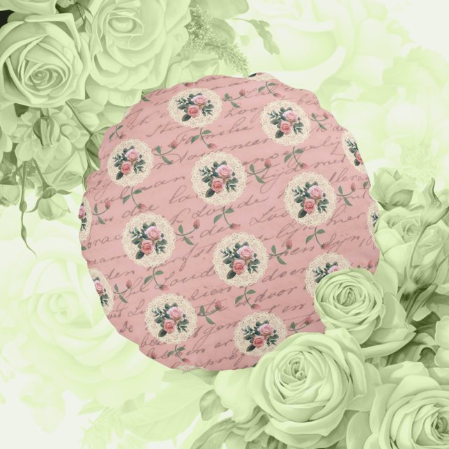 Antique Lettering Vintage Roses  Round Pillow (Vintage and so sweet!)