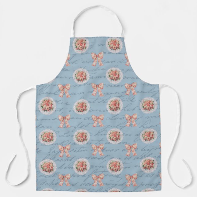 Antique Lettering Vintage Roses Toile Bows Apron (Front)