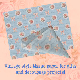 Antique Lettering Vintage Roses Toile Bows Tissue Paper