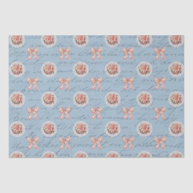 Antique Lettering Vintage Roses Toile Bows Tissue Paper (Front)