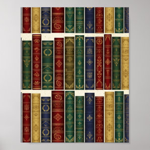 Antique Library Book Spines Art Poster