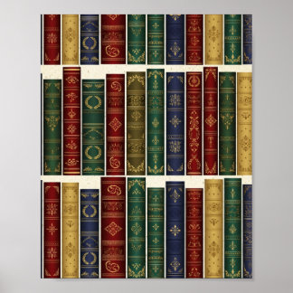 Antique Library Book Spines Art Poster