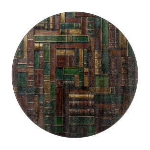 Antique Library Bookshelf Green Gold Cutting Board