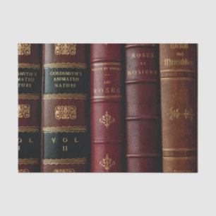 Antique Library Dark Leather Book Spines Decoupage Tissue Paper