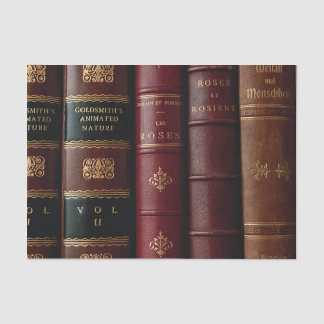 Antique Library Dark Leather Book Spines Decoupage Tissue Paper (Front)