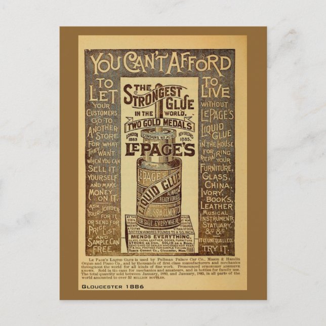 Antique Liquid Glue ad Gloucester MA Postcard (Front)