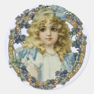 Antique Little Girl Child Portrait Beautiful Classic Round Sticker