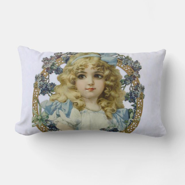 Antique Little Girl Child Portrait Beautiful Lumbar Pillow (Front)