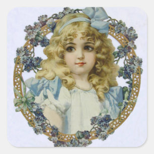 Antique Little Girl Child Portrait Beautiful Square Sticker