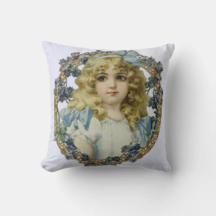 Antique Little Girl Child Portrait Beautiful Throw Pillow