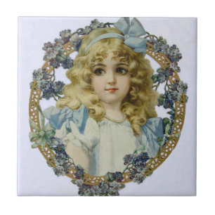 Antique Little Girl Child Portrait Beautiful Tile