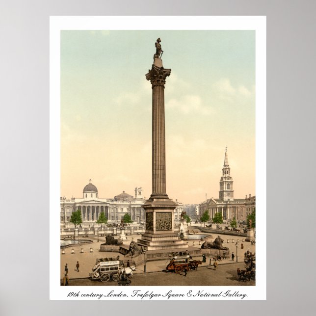 Antique London England, Trafalgar Square Poster (Front)