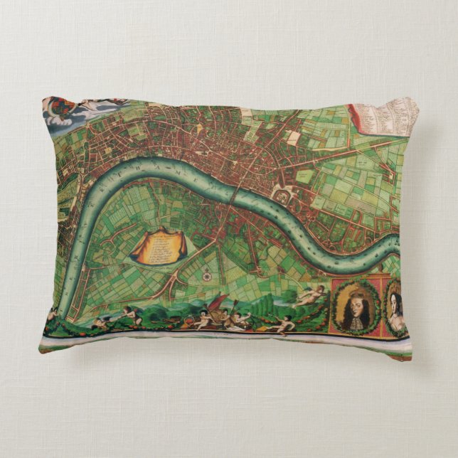 Antique London Street Map by Johannes de Ram, 1689 Accent Pillow (Back)