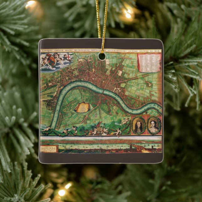 Antique London Street Map by Johannes de Ram, 1689 Ceramic Ornament (Tree)