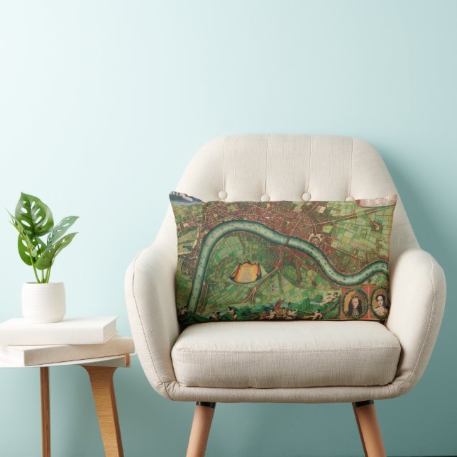 Antique London Street Map by Johannes de Ram, 1689 Lumbar Pillow (Chair)