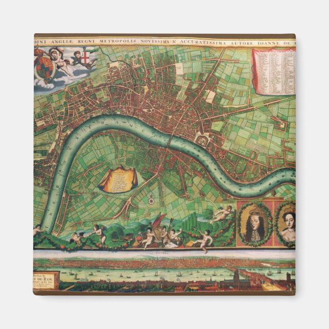 Antique London Street Map by Johannes de Ram, 1689 Magnet (Front)
