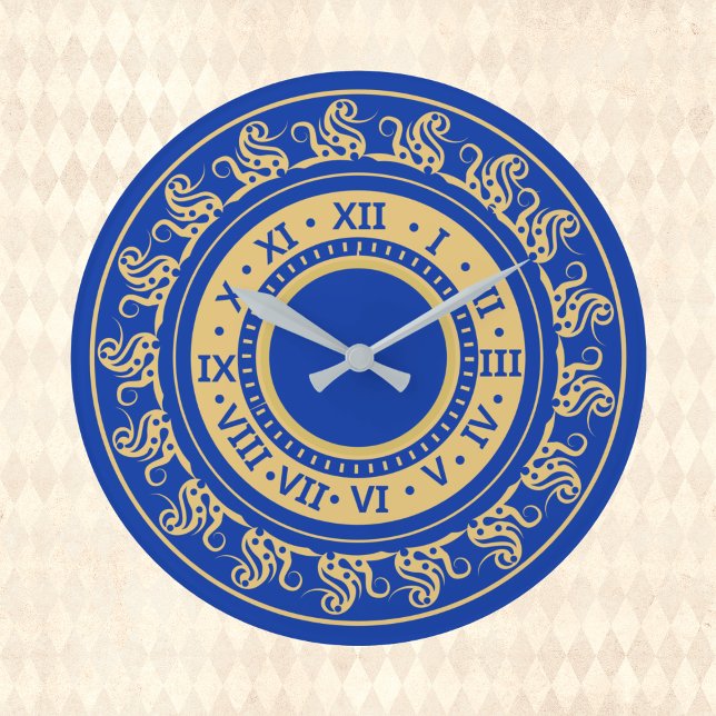 Antique Look Deep Blue and Gold Medieval Numbers Large Clock (Creator Uploaded)