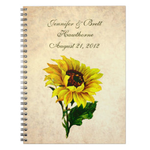 Antique Look Sunflower Wedding Guest Book
